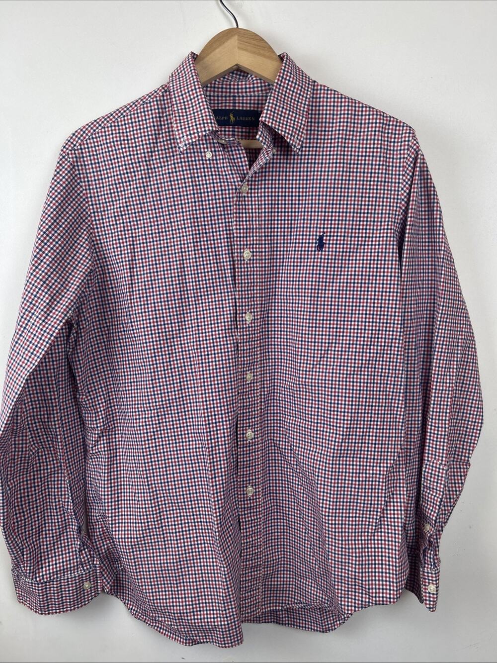 Polo Ralph Lauren Long Sleeve Dress Shirt Red White Blue Check Size L